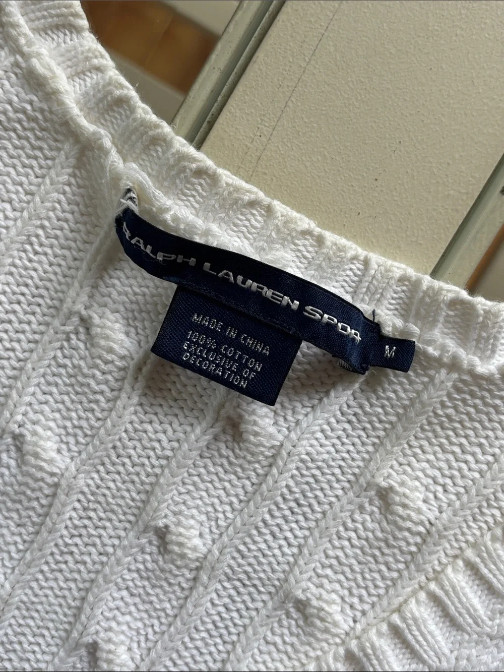 100% Cotton Ralph Lauren Sport White Cable Knit Sweater